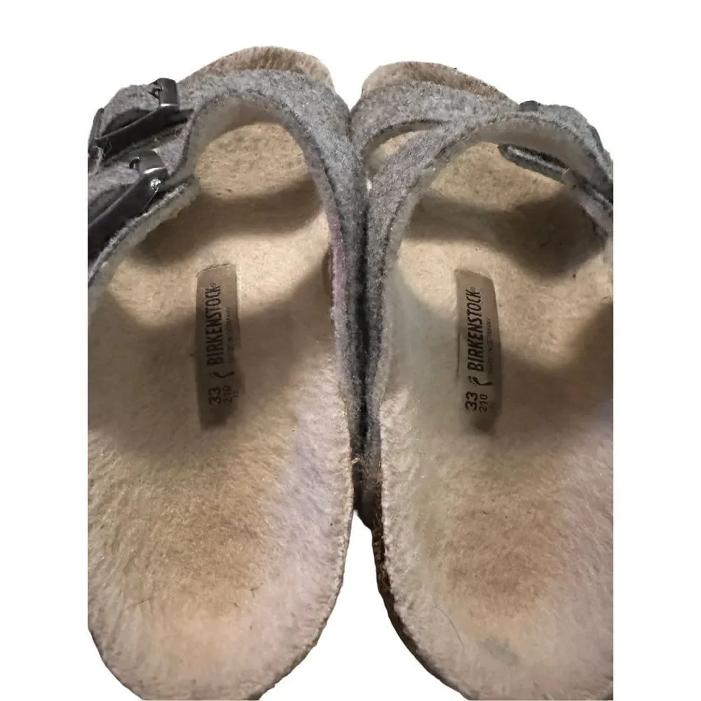 Birkenstock Sherpa Shearling Grey Wool Slide Sandal Big Kids Size 2 EU 33